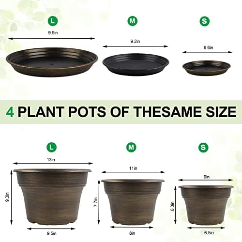 Fodetyff Planters-Plant-Pots-Indoor-Outdoor, 11 inch 4 Pack Gold - Image 3