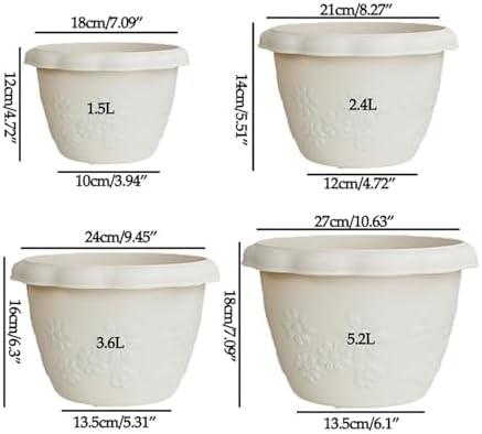 Flower pots Round Durable Resin Planter Large Planters for Outdoor Plants gardenix Decor Planters(White,21cm) - Image 2