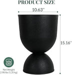 KOL Planters Flower Pots, Plastic Urn Planters for Indoor Outdoor Plants, Black Pedestal Planter Pots 2 Pack, 15 Inch Tall Decorative Planters with Drainage Holes & Plugs for Front Porch Patio Garden - Image 6