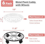 6 Pack Metal Plant Stand with Wheels 12 Inch Plant Caddy with Wheels Heavy Duty Wrought Iron Rolling Plant Stand Plant Dolly Plant Rollers Plant Cart Plant Mover with 6 Pack Plant Saucers - Image 4