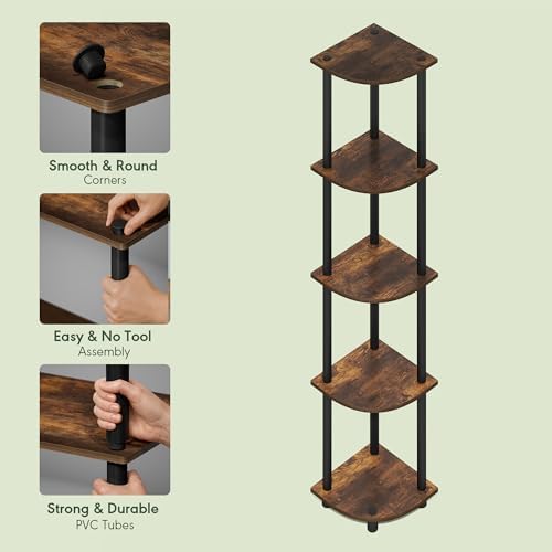 Furinno Turn-N-Tube Corner Shelf, 5-Tier Corner Bookshelf, Open Storage Shelves, for Organization and Storage, Living Room, Home Office, Garage, Bedroom, Amber Oak - Image 6