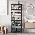 Bamjoy Bamboo Shelf, 6-Tier Bookshelf Adjustable Storage Shelves, Tall Shelving Unit Plant Stand, Storage Rack for Bathroom Home Office Living Room Kitchen, 23.6W x 10.2D x 63.4H Black - Image 4