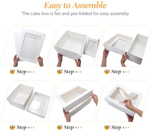 COTOPHER 14x14x6 In Sheet Cake Boxes, 16pcs White Bakery Boxes with Window - Image 5