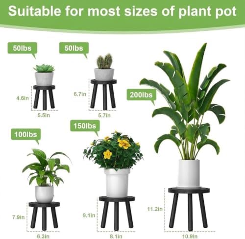 5-Pack Wood Plant Stands Indoor, Single Plant Stand for 6-12 Inch Pots, Mid-Century Modern Plant Stool, Tall Plant Stand for Large Plants for Living Room, Balcony, Office (Black) - Image 2
