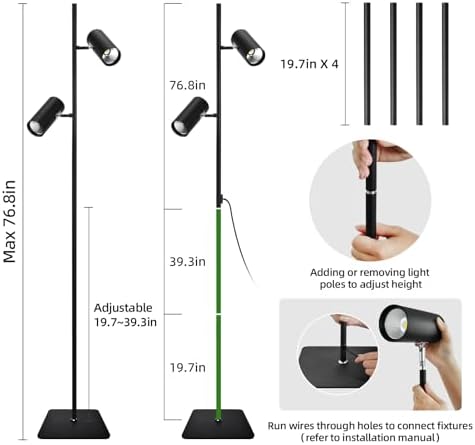 60W LED Grow Lights for Indoor Plants, COB Full Spectrum Plant Light with High PPFD, CRI 94 Floor Standing Grow Lamp, Dimmable 10000 Lumens, 6/8/12H Smart Timer, 37"-77" Adjustable Dual-Head (6000K) - Image 5