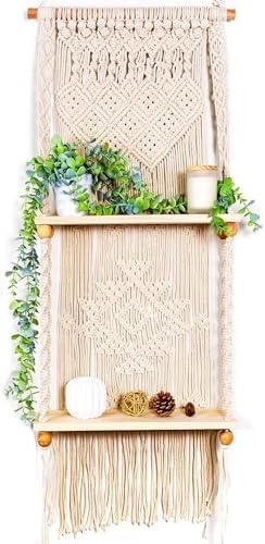 Macrame wall Hanging Shelf (Tier 2, Natural White) by Induslyfe