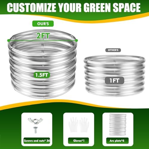 TBMLC 17" Tall Elevated Round Metal Raised Garden Bed Silver,2 FT Diameter - Image 2