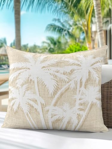 Outdoor Pillow Waterproof 1 Pack, Tropical Palm Tree Patio Throw Pillows for Couch Bed Sofa with Insert, Vintage Beige Exotic Botanical Plants Decorative Travel/Reading/Camping Pillow Set 18x18 Inch - Image 5