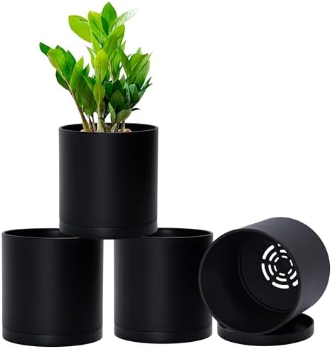 D'vine Dev 4-Pack Black Plastic Planters with Saucers, 5.5 in, 74-Y-H-2 by DvineDevPlanterPotsandStand