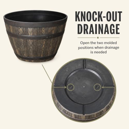 19.9 Inch Whiskey Barrel Planter, 47.44 Qt, Brown, Outdoor Resin - Image 3