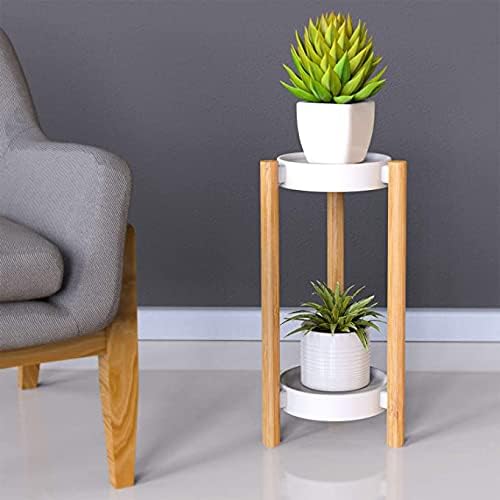 2-Tier Plant Stand Indoor, Tall Bamboo Corner Shelf for Multiple Plants - Image 4