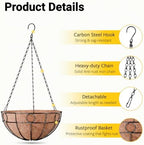 ZeeDix 2 Pack 14 Inch Metal Outdoor Plant Hanging Baskets, Round Wire Planter Basket with Coco Coir Liner, Large Hanging Flower Pots for Outdoor Garden Yard Patio Porch Balcony Decor - Image 3