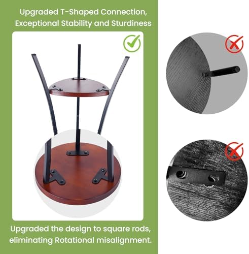 2 Tier Tall Plant Stand Indoor, Round Wooden Shelf, Walnut Black - Image 3