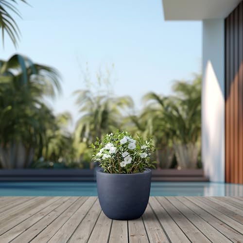 Kante Charcoal Concrete Planter 14" Dia All-Weather Round Accent Pot - Image 6
