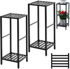 Party Zealot 2 Packs of 2-Tier Tall Metal Square Plant Stand 31” Heavy-Duty Modern Flower Pot Rack for Indoor Living Room, Corner Side Table for Outdoor Patio, Garden Planter Holder, Black by PartyZealot