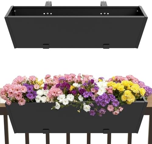 36 Inch Railing Planter Boxes, Heavy Duty Metal Hanging Planters with Adjustable Brackets, Outdoor Balcony Flower Box for Deck, Fence, Porch Railings by DOGETGD