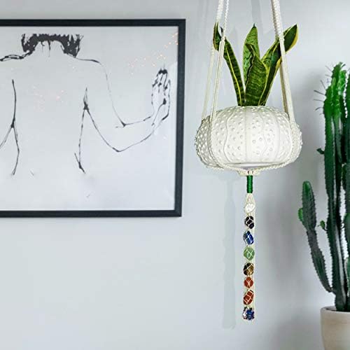 JOYFULMUZE- Macrame Hanging Planter, 7 Chakras Crystals Healing Stones, Spiritual Gemstones Indoor Wall Hanging Planter, Beaded Plant Holder, Large Ivory XL 43 Inches - Image 7
