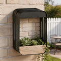 Pia Ricco Medium Solar Wall Light with Planter Shelf, Outdoor Waterproof Wall Sconce with Woodgrain & Auto On/Off, Black for Patio, Fence, Porch Decor by PiaRicco