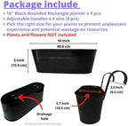 LaLaGreen Deck Rail Planter (16 in, 4 Pack) Black Metal Hanging Flower Pots - Image 2