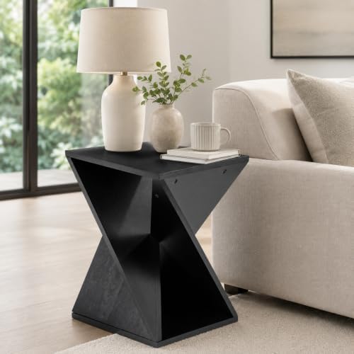 COZAYH Farmhouse Square Solid Wood Twisted Pedestal Side Table, Black by COZAYH