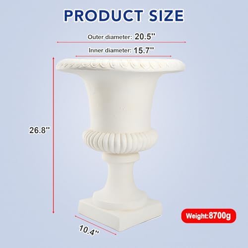 Large Urn Planter – White Vintage Magnesium Oxide Pot with Drainage for Indoor & Outdoor Garden, Entryway, Walkway Decor - Image 2