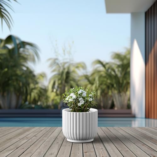 Kante Small Round Pedestal White Concrete Planter 9.8" Dia, Outdoor - Image 6