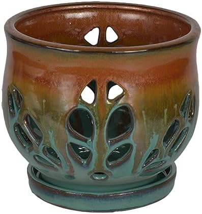 W&W Orchid Pot with Holes and Saucer for Repotting, Tan Mix, 6.5" - Image 2