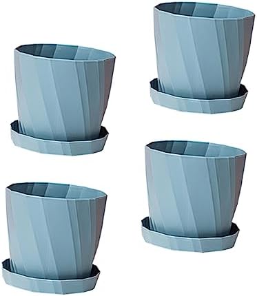 BESPORTBLE 4pcs Blue PP Succulent Planter Pot with Removable Tray for Xmas by BESPORTBLE