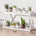 Plant Stand for Indoor Outdoor Tiered Plant Shelf 2 Tier Bamboo Flower Holder Ladder Rack for Multiple Plant Pot Stand for Living Room Balcony Garden,White-27.6" L - Image 2