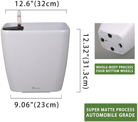 Dexceder 13x12 Self Watering Planter with Wheels (White Matte) - Image 3