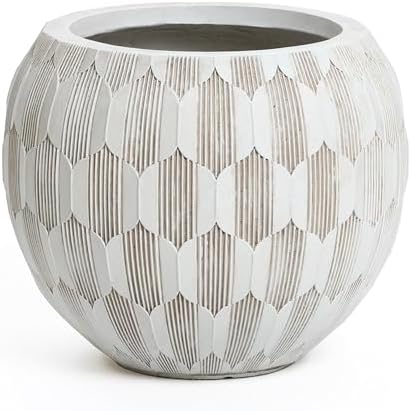 LuxenHome 14" Dia Round Concrete Planter, Flower Pot for Plants - Image 5