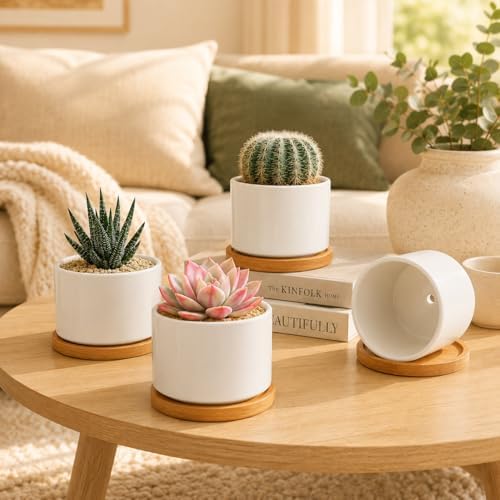 ZOUTOG 12 Pack 3.1" Ceramic Succulent Pots,White Planter with Drainage Tray - Image 4