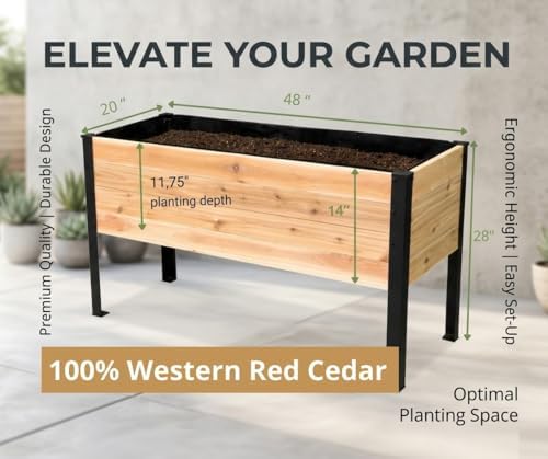 Western Red Cedar Planter Raised Garden Bed Planter Box - 48x20x28 inch with Powder-Coated Steel Legs - Ideal for Vegetables, Herbs, and Flowers, Elevated, Core Series - Image 6