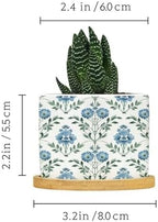 Mughal Flower in Ceramic Planter Blue Floral Planters for Indoor Plants with Drainage Holes and Saucers Pot for Home Office Decoration - Image 2