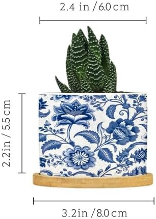 Blue and Indigo Floral Ceramic Planter Chinoiserie Chic Flower Pots for Plants with Drainage Holes and Saucers Pot for Succulents Cactus Garden Windowsill - Image 2