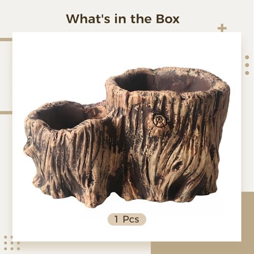 Double Cylinder Succulent Planter in Imitation Wood Design, Cement Tree Root Aesthetic, Ideal for Small Plants and Decorative Display On Window Sills, Desktops, and Bathrooms - Image 5