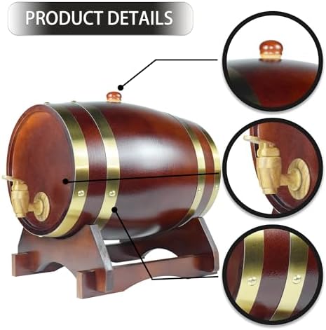 1.5L Oak Aging Barrel Dispenser - Home Whiskey Decanter for Wine, Spirits, Beer & Liquor (Chocolate Color) - Image 4