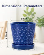EFISPSS Ceramic Plant Pots, 5Inch Pots for Indoor Plants, Planters with Drainage Holes and Ceramic Tray,Plant Lover Gift, Desktop Office Windowsill Decoration Gift Set of 4 - Blue - Image 3