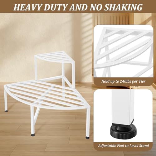 Dipion 2 Tier Corner Plant Stand Outdoor Metal,Indoor Plant Shelf,White - Image 3