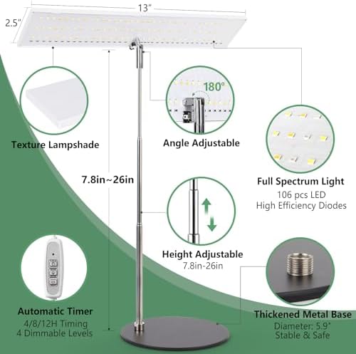 LORDEM Grow Light for Indoor Plant, Full Spectrum LED Plant Light, Height Adjustable Growing Lamp with Auto On/Off Timer 4H/8H/12H, 4 Dimmable Brightness, Ideal for Home Desk Plant Lighting, 2 Pack - Image 3