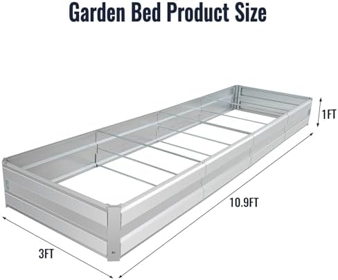 Galvanized Raised Garden Bed, Raised Graden Bed Kit-Square Metal Garden Bed,Large Planter Raised Bed Outdoor, Garden Box for Vegetables, Flower,herb,10.9 * 3 * 1 FT,Silver - Image 2