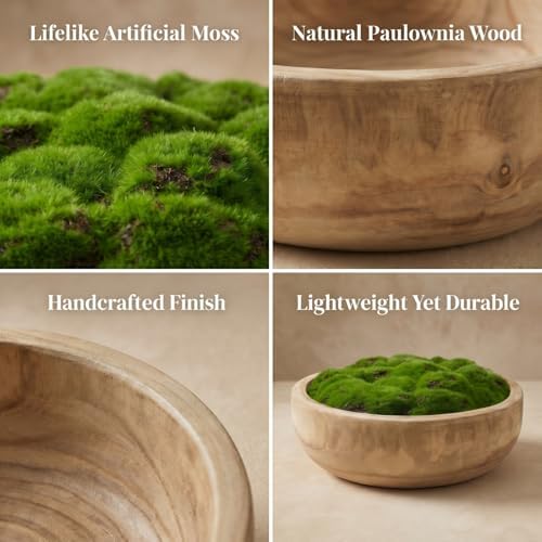 Round Moss Wood Bowl Natural Centerpiece Decor, Classic, 10.5x4inch, Wood - Image 3