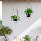 Modern Metal Hanging Planters with 6 Inch Pots and Sturdy Rods - Set of 2 Oval Geometric Plant Hangers - Black Wall and Ceiling Mount Flower Holders for Indoor and Houseplants - Image 4