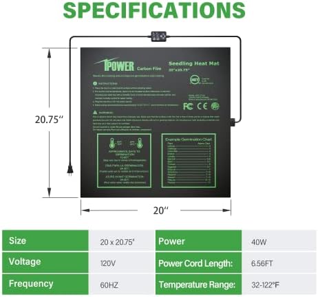 iPower Seedling Heat Mat for Plants with Dual Digital Temperature Controller, MET Certified Heating Pad, 20" x 20.75", Black - Image 2