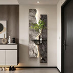 3D Textured Sandstone Wall Art with LED Light and Hydroponic Vase, Modern Framed Abstract Sculpture Wall Decor for Living Room Bedroom for Apartment Office Entryway(Grey-B,40x120cm (15.8x47.2in)) - Image 2