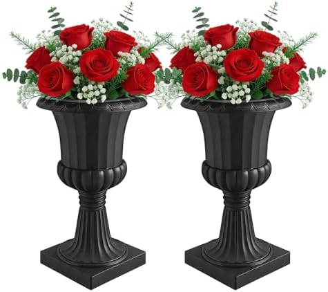 2/4 Pack 19.7 Inch Classic Pedestal Urn Planter, Lightweight PP Plastic Decorative Flower Pot for Patio Porch Wedding Indoor & Outdoor Decor Black 2 - Image 6