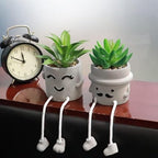 MAKHOT 4 Pcs Creative Artificial Succulent Plants with Cement Pot, Fake Small Plant for Desk Faux Succulents for Bathroom Decor, Mini Plants Succulent Cute Hanging Leg Potted for Office Shelf Decor - Image 2