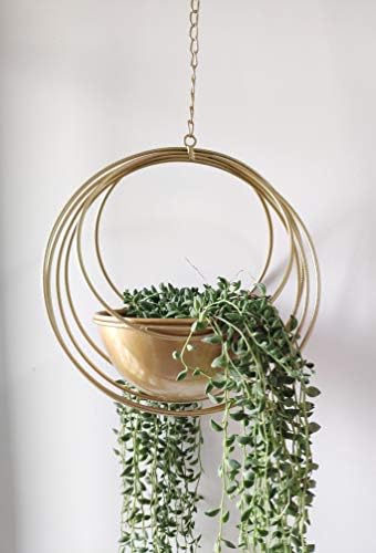 RISEON Boho Gold Metal Plant Hanger,Metal Geometric Hanging Planter, Modern Planter, Mid Century Air Plant Holder Stand, Minimalist Planter for Indoor Outdoor Home Wedding Decor (Gold) by YISSEN