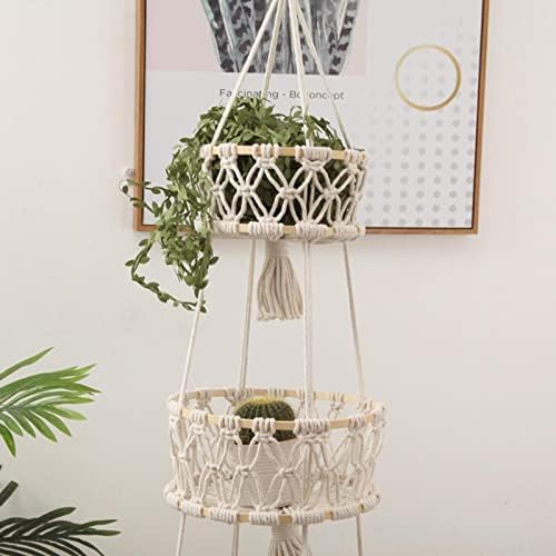 Macrame Plant Hanger, Space Saving Decorative Flower Pot Holder Handmade Weave Hanging Basket for Indoor Home (Wite 3 Tiers) - Image 6