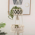 Macrame Plant Hanger, Space Saving Decorative Flower Pot Holder Handmade Weave Hanging Basket for Indoor Home (Wite 3 Tiers) - Image 6